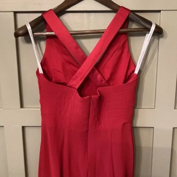 Dessy Collection Claret Cross Back Bridesmaid Cocktail Formal Dress Midi Size 4 - Picture 8 of 9